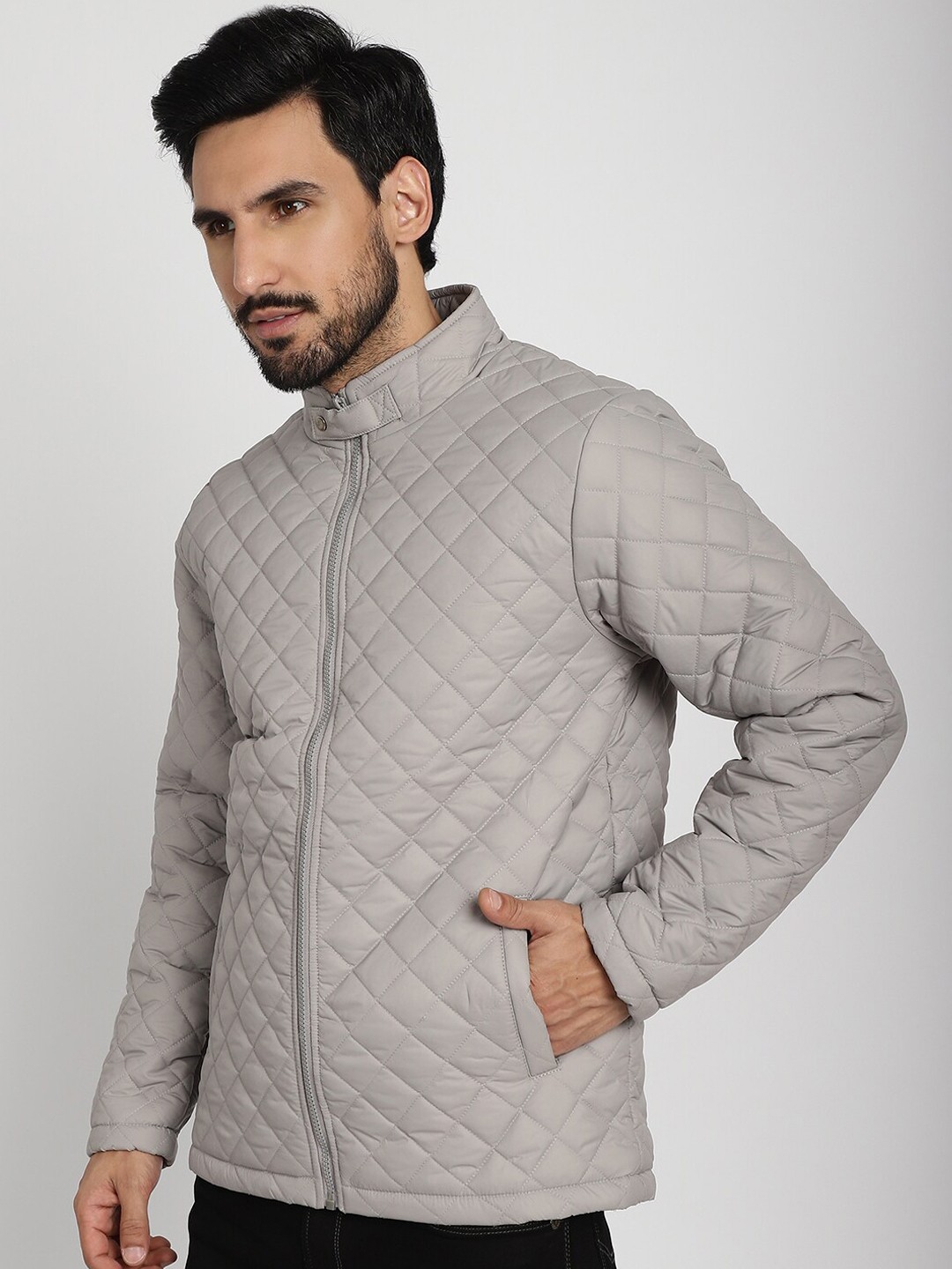 

9ty3ree Mock Collar Insulator Quilted Jacket, Grey