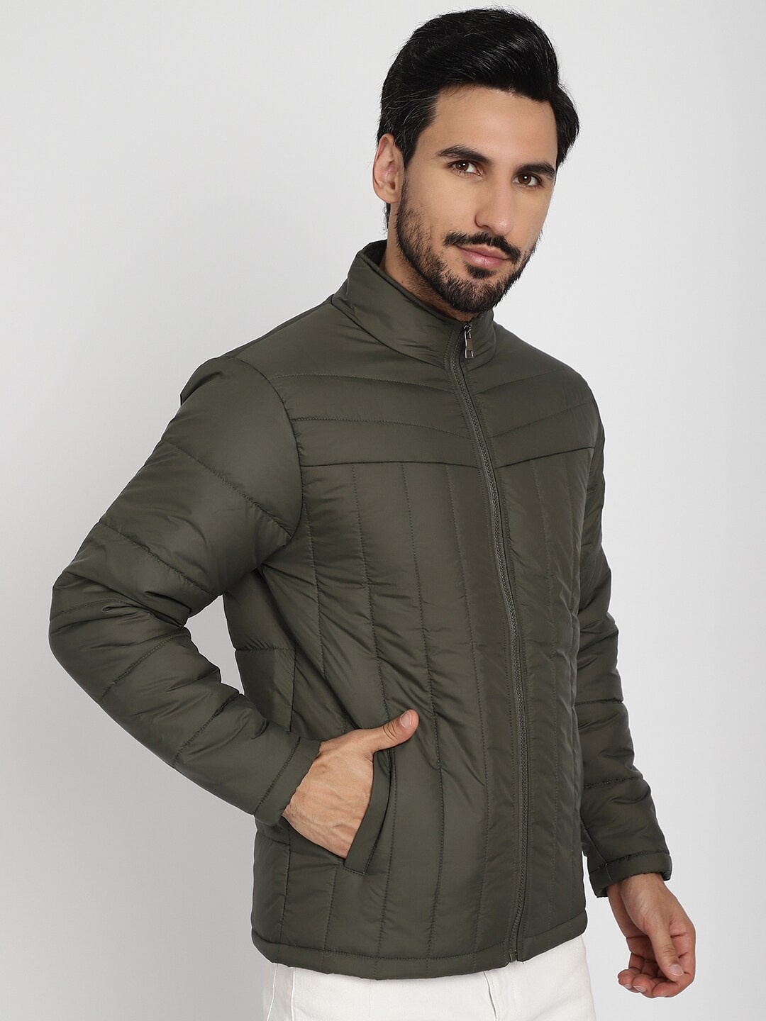 

9ty3ree Mock Collar Insulator Puffer Jacket, Olive