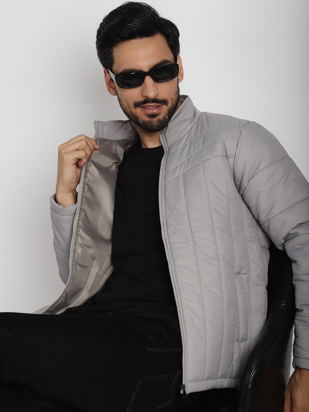 9ty3ree Mock Collar Insulator Puffer Jacket, Grey