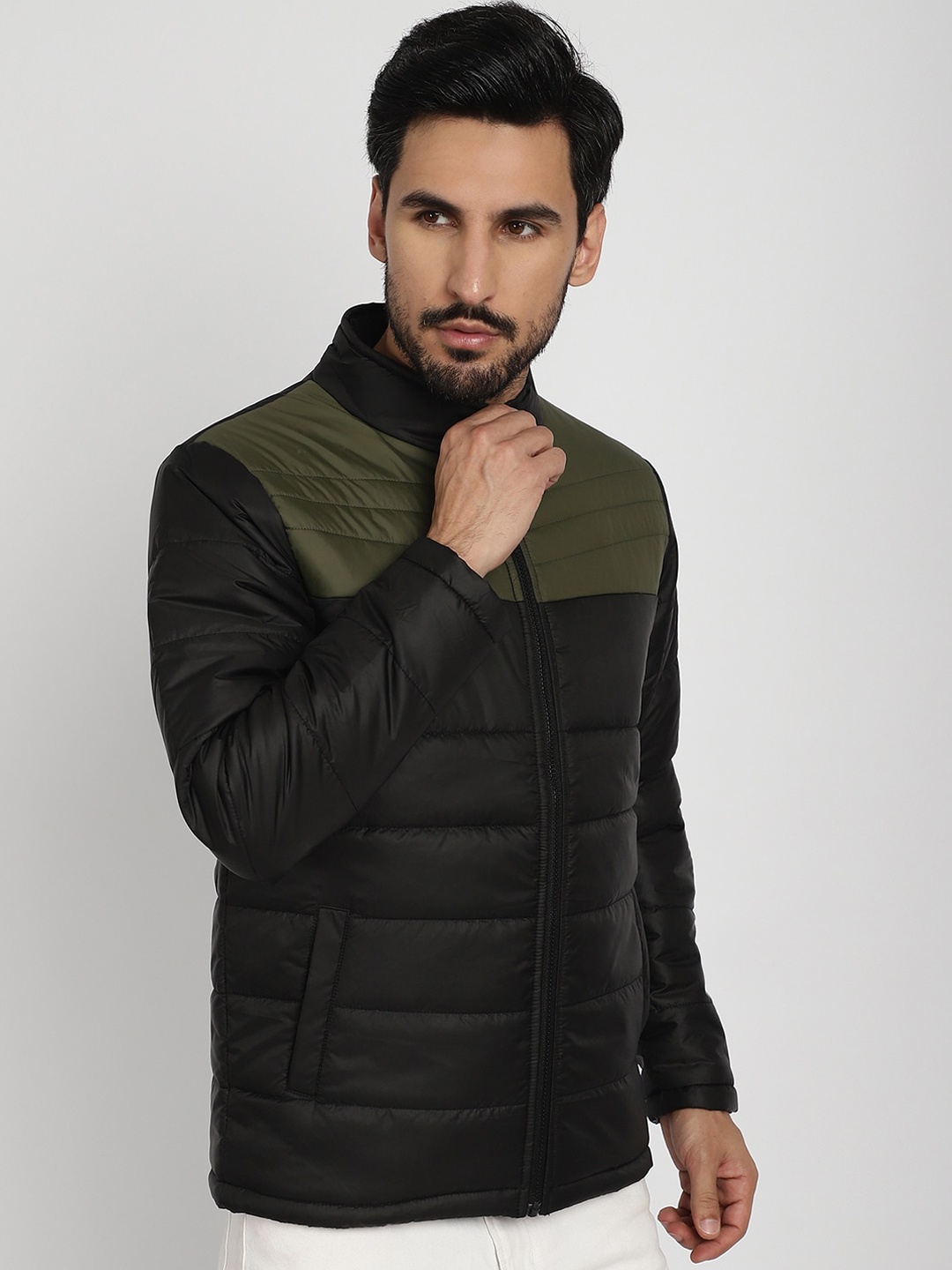 

9ty3ree Colourblocked Mock Collar Insulator Puffer Jacket, Black