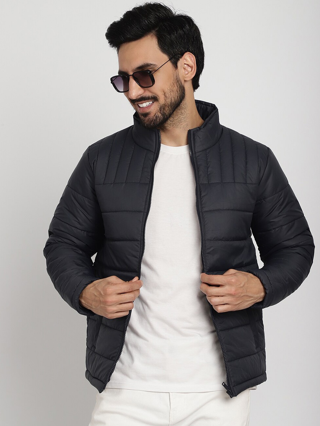 

9ty3ree Mock Collar Insulator Puffer Jacket, Navy blue