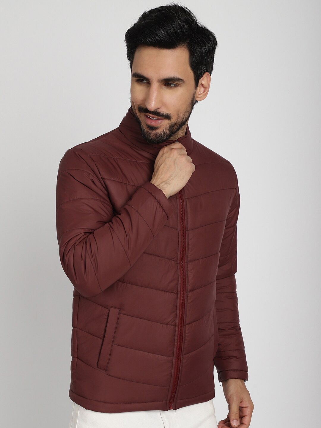

9ty3ree Mock Collar Insulator Puffer Jacket, Maroon