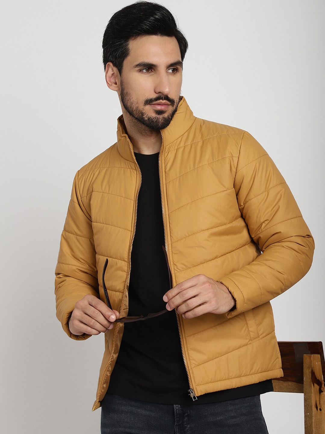 9ty3ree Mock Collar Long Sleeves Insulator Padded Jacket, Mustard