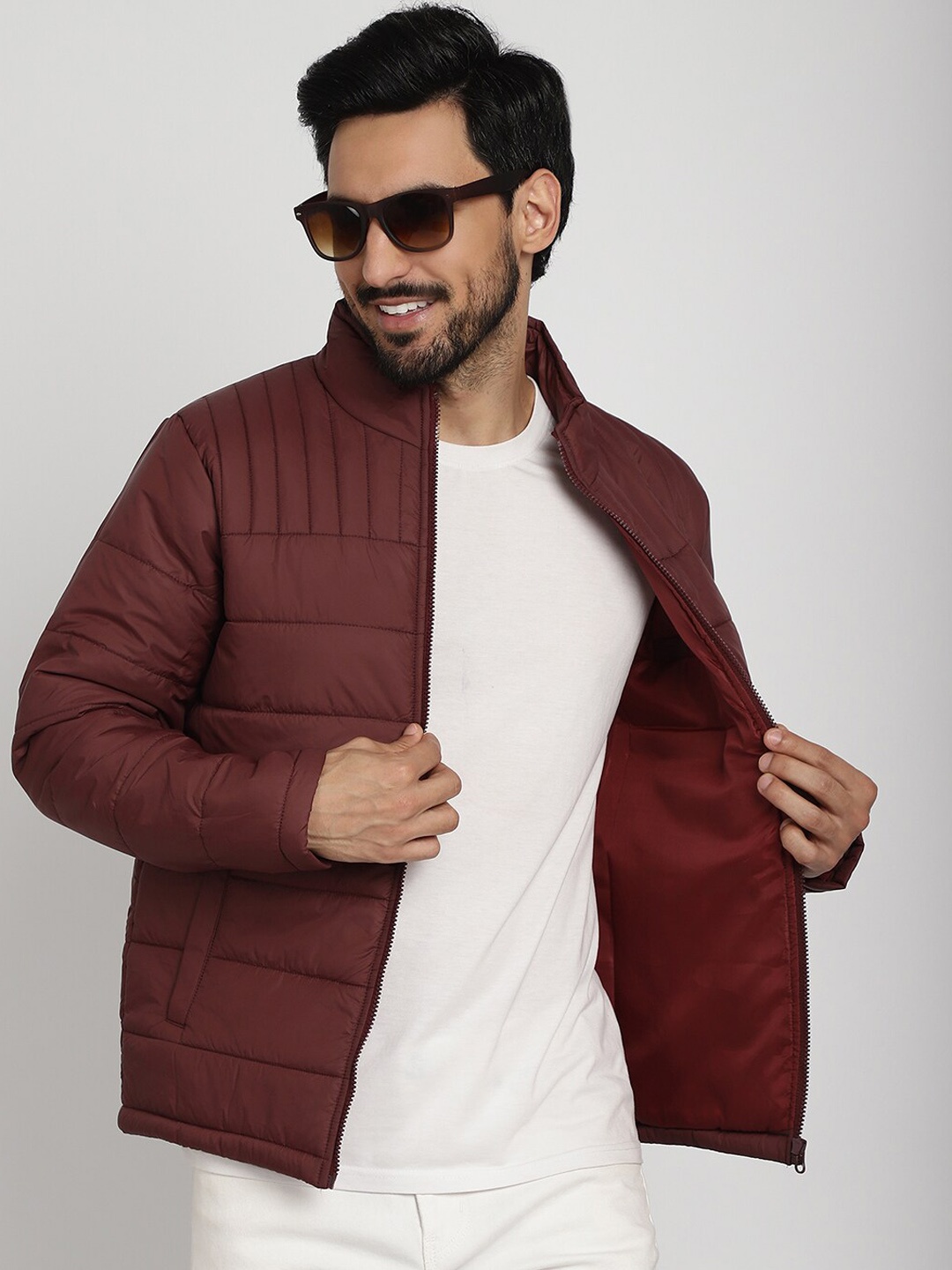 

9ty3ree Mock Collar Long Sleeves Insulator Padded Jacket, Maroon