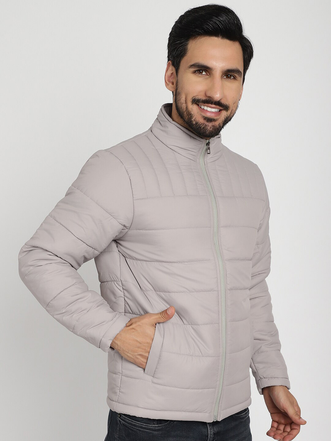 

9ty3ree Mock Collar Insulator Puffer Jacket, Grey