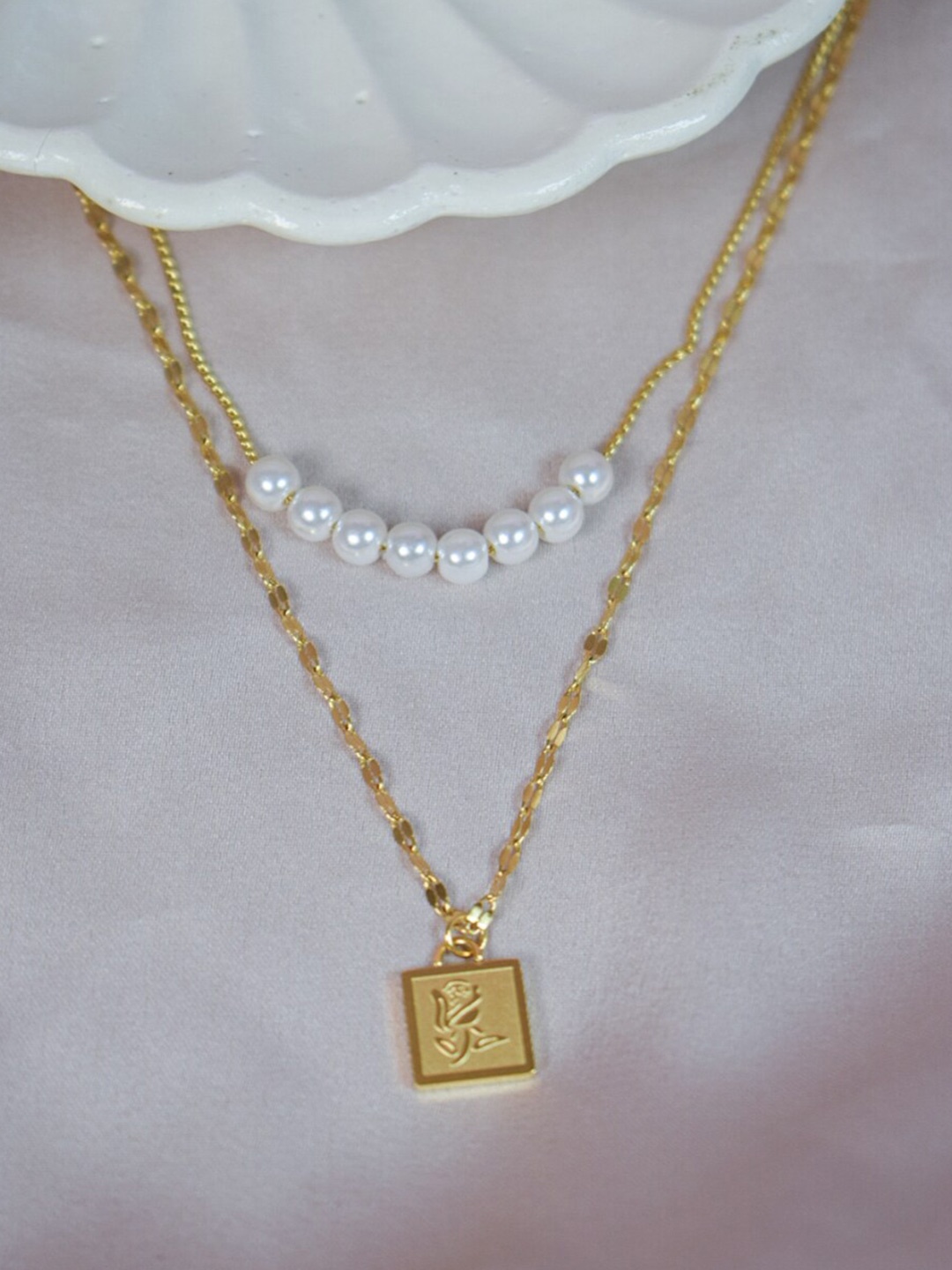 

SALTY Pearl Beaded Layered Necklace, Gold
