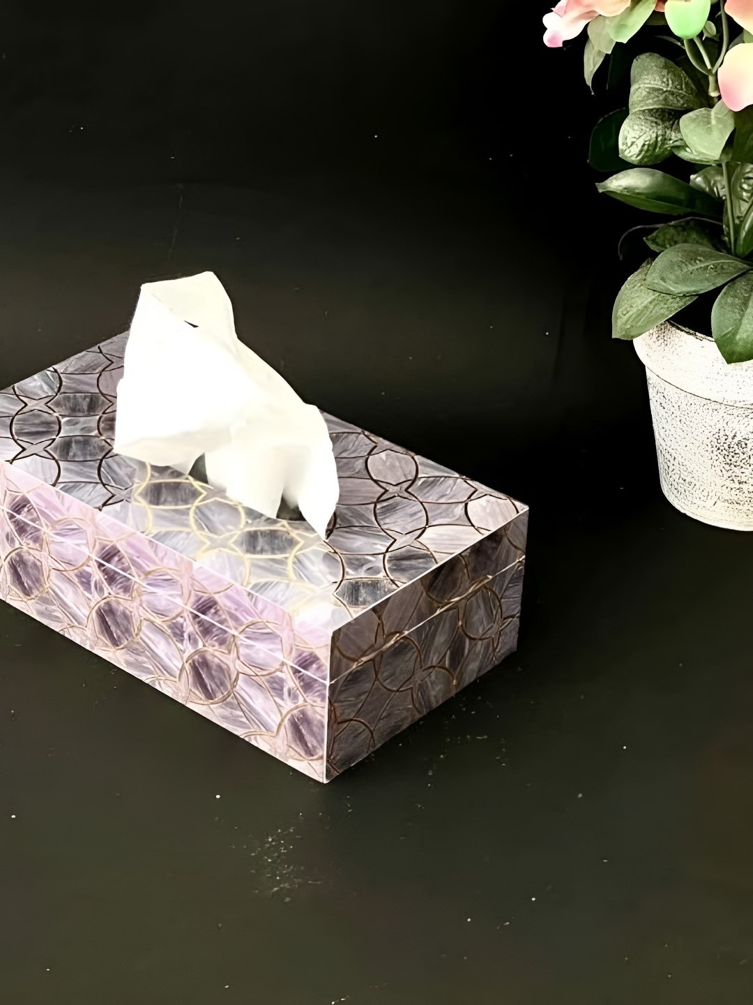 

CasaGold Grey & White Textured Wooden Tissue Box
