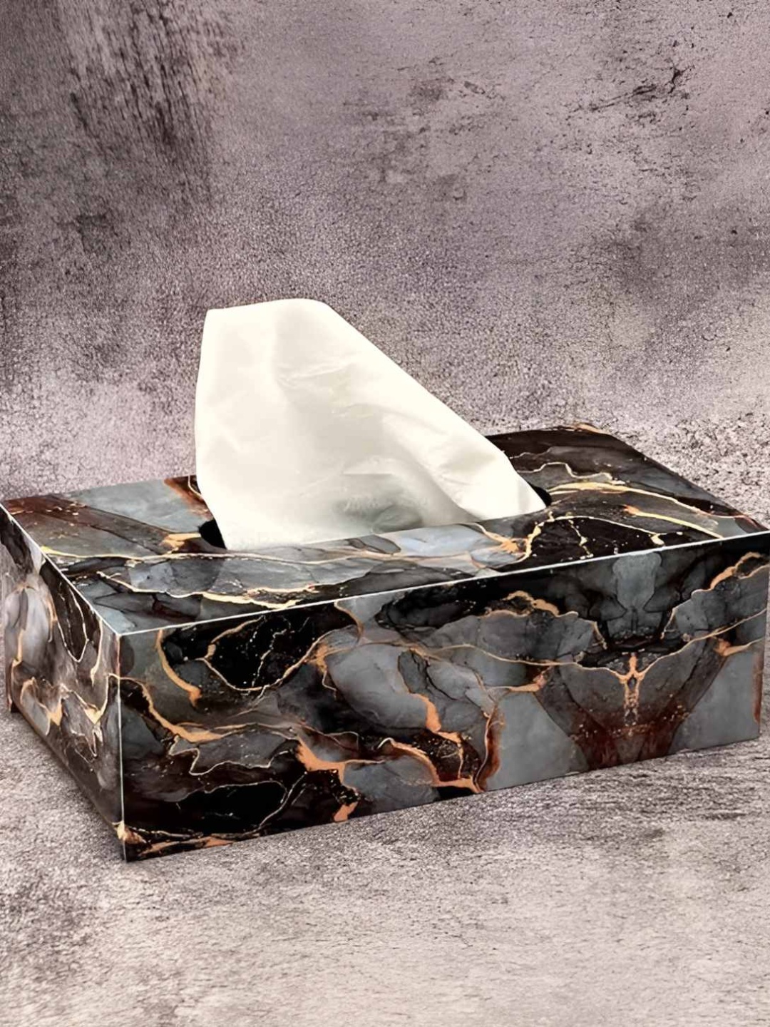 

CasaGold Black Textured Wooden Tissue Holder