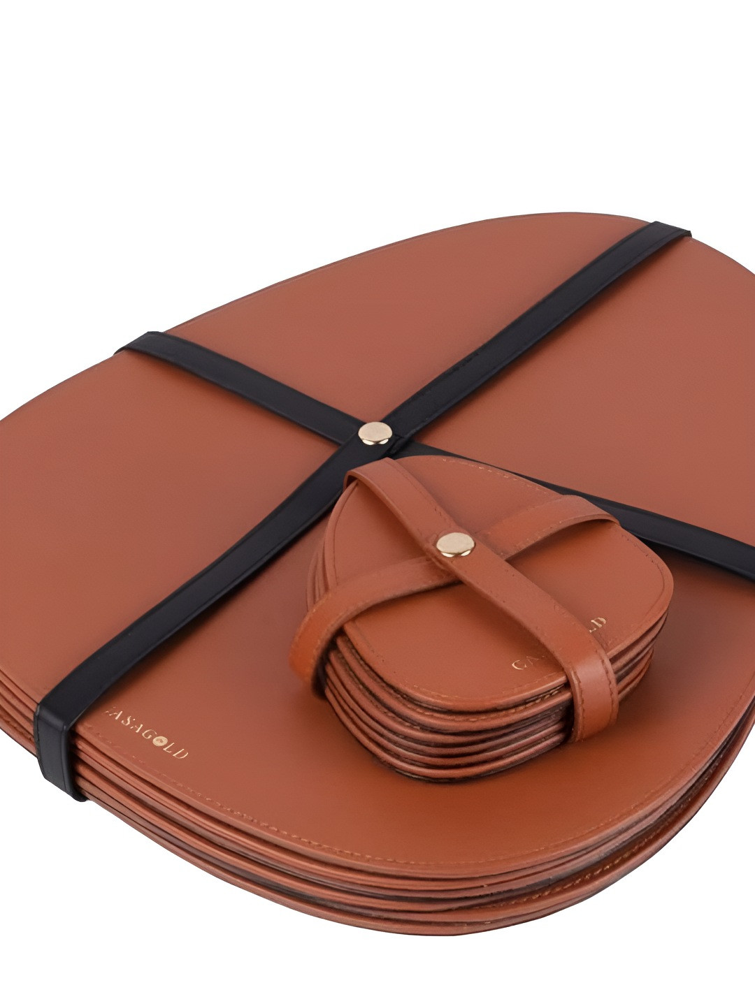 

CasaGold 6-Pcs Brown & Black Leather Table Placemats