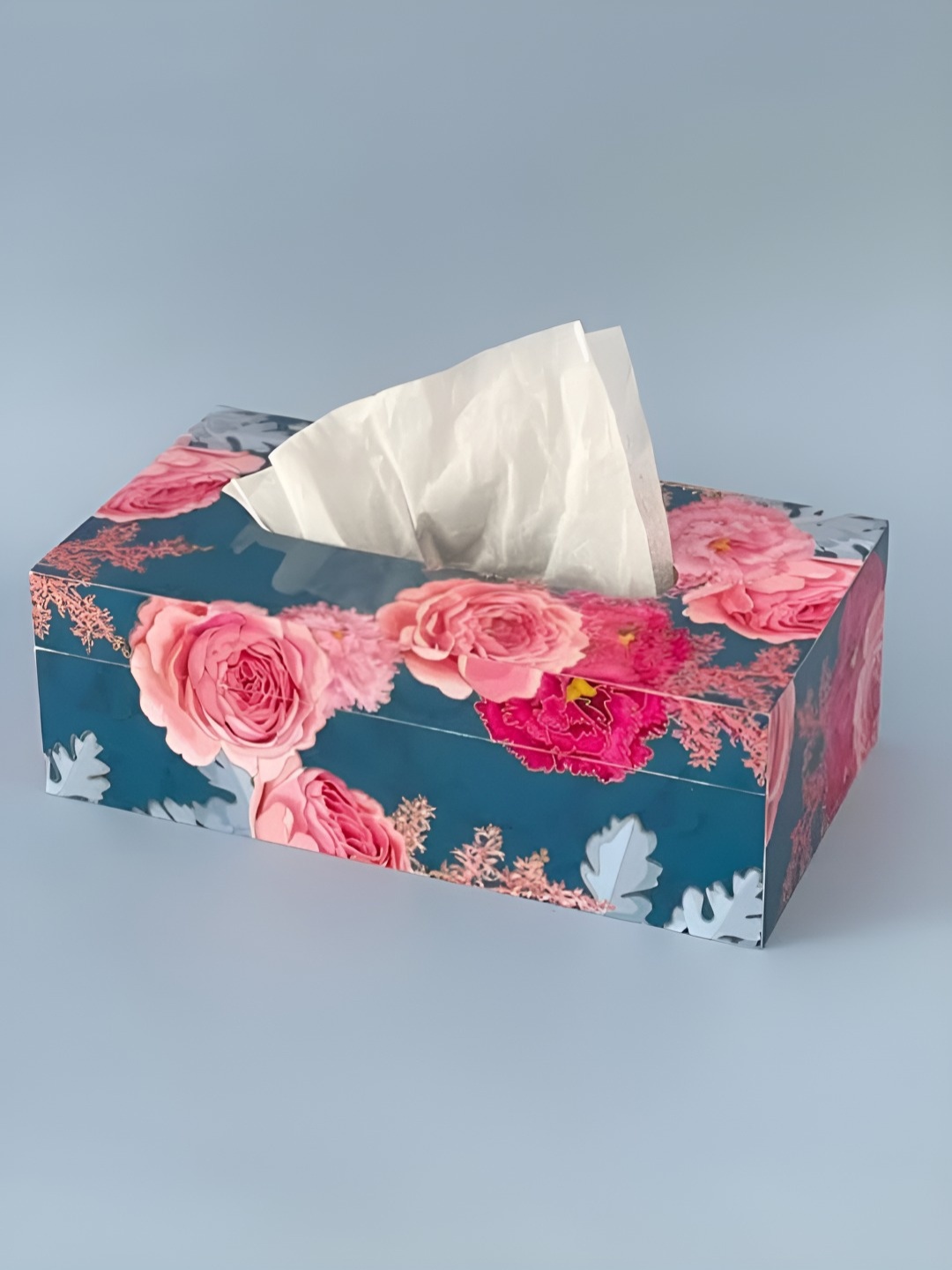 

CasaGold Blue &Pink Floral Wooden Tissue Holder