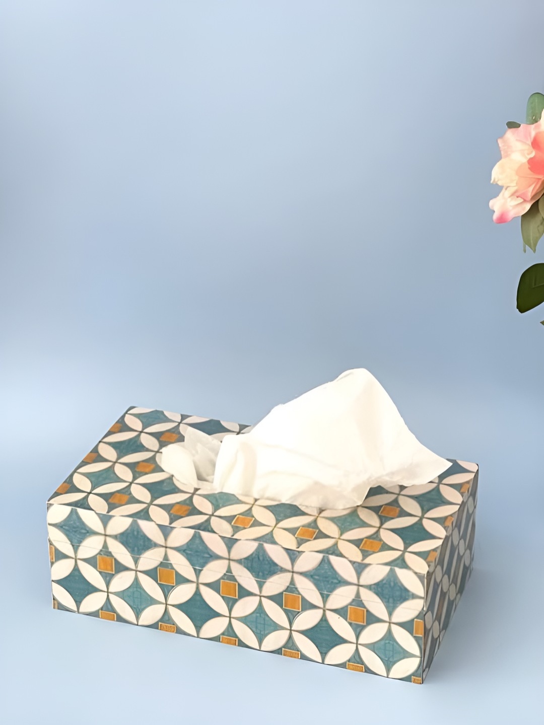 

CasaGold Blue & Yellow Printed Wooden Tissue Box Holder