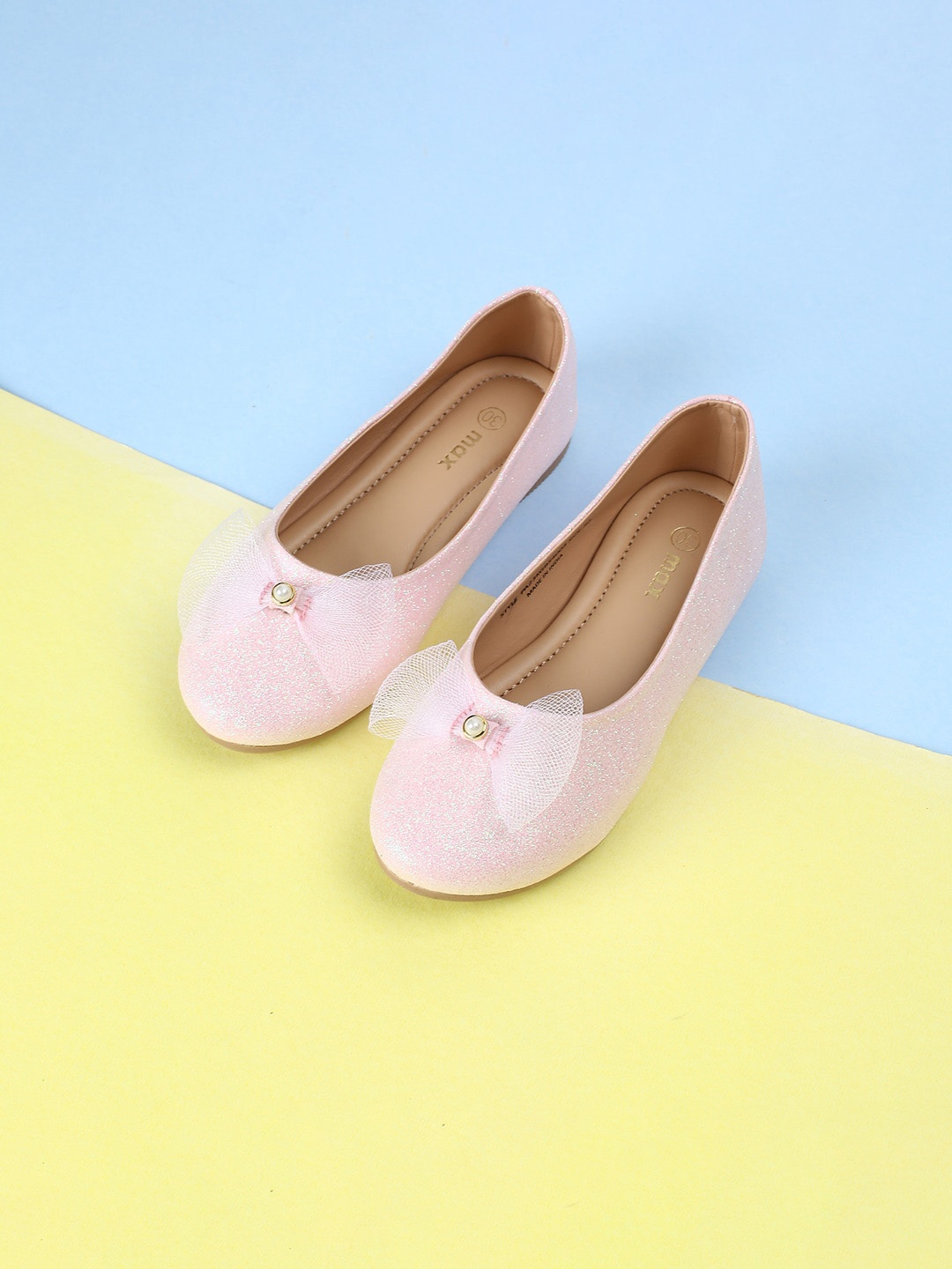 

max Girls Shimmered Ballerinas With Bows, Pink