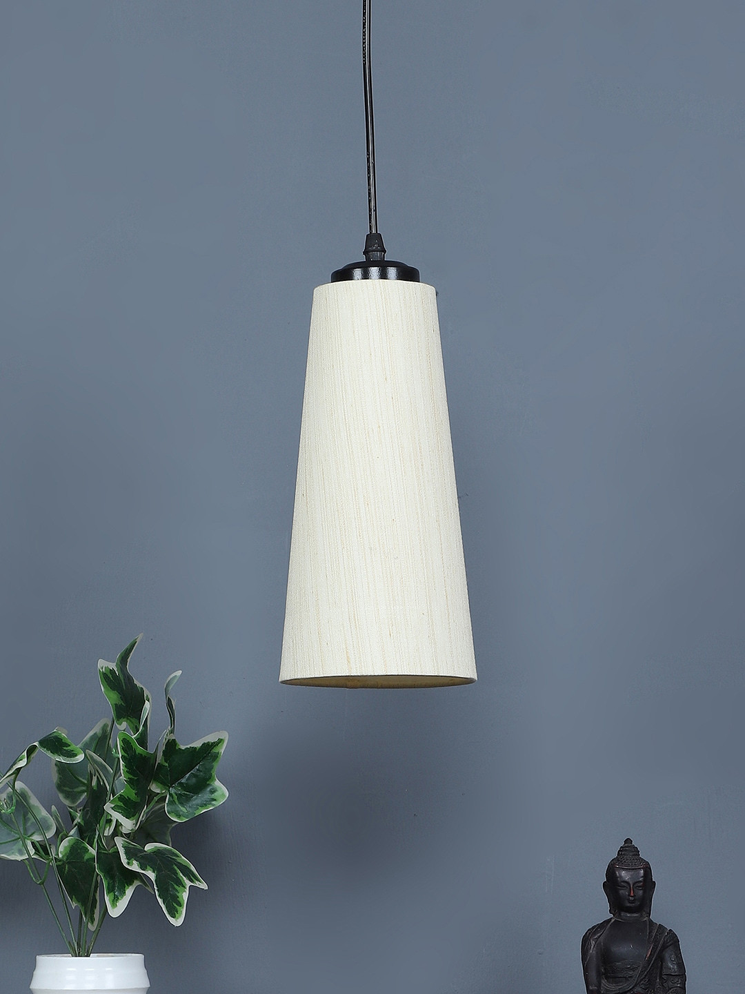 

Devansh Off White & Black Adjustable Cord Frustum Shape cotton Shade Hanging Lamp
