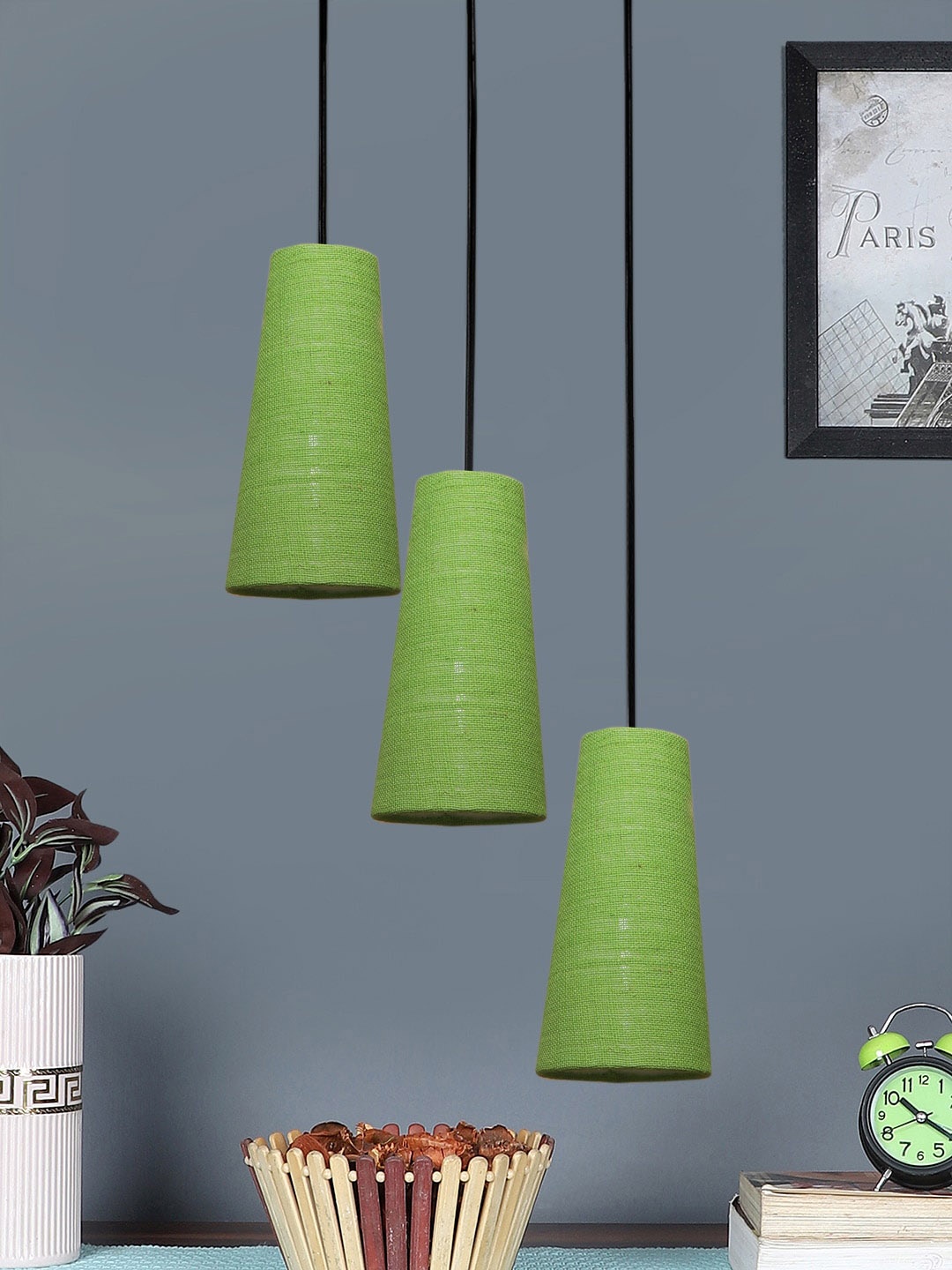 

Devansh Green & Black Textured Cluster Cylindrical Ceiling Lamp