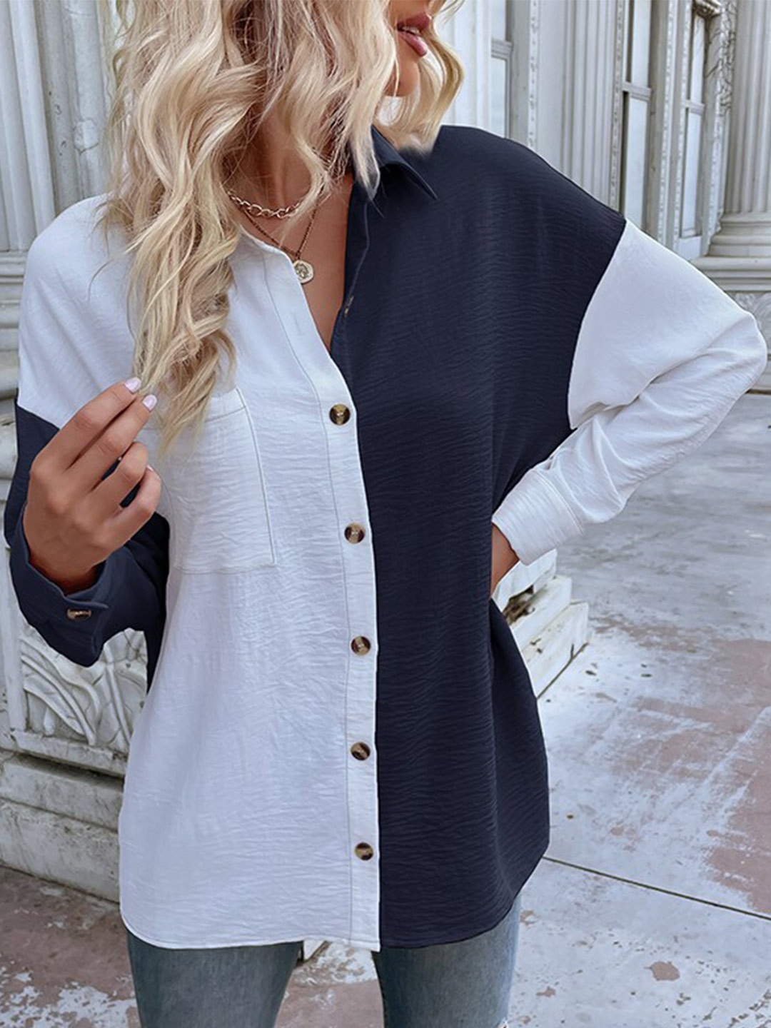

StyleCast Boxy Fit Colourblocked Casual Shirt, Navy blue