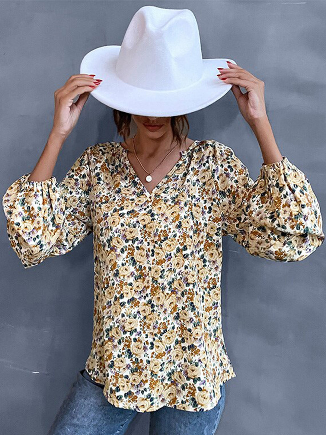 

StyleCast Khaki Floral Printed Shirt Style Top