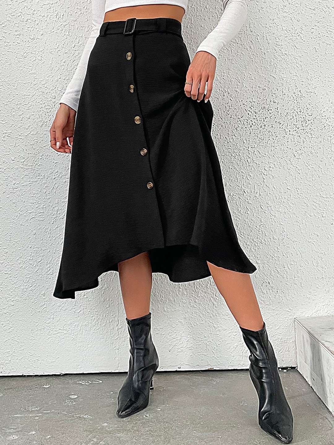 

StyleCast Black Button Detail A-Line Midi Skirt