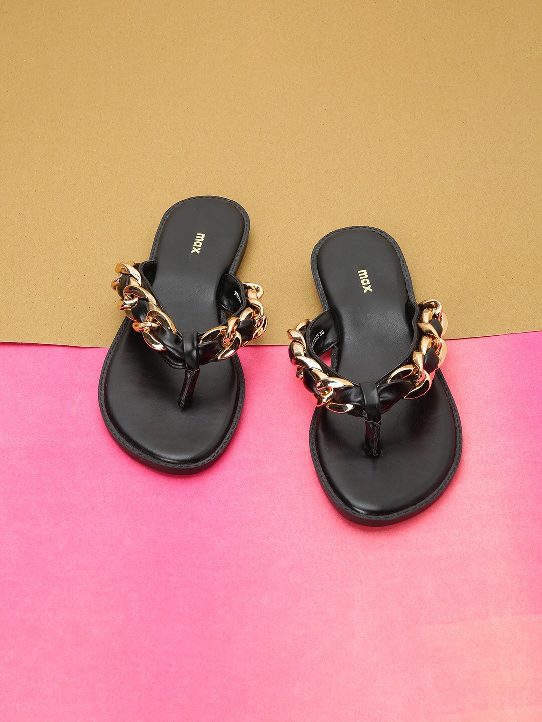 

max Embellished T-Strap Flats, Black
