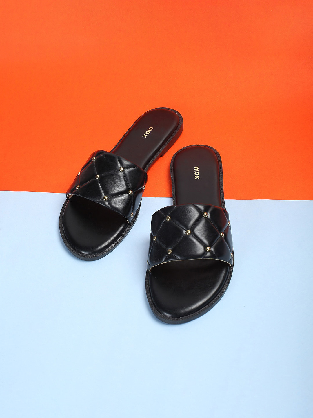 

max Embellished Open Toe Flats, Black