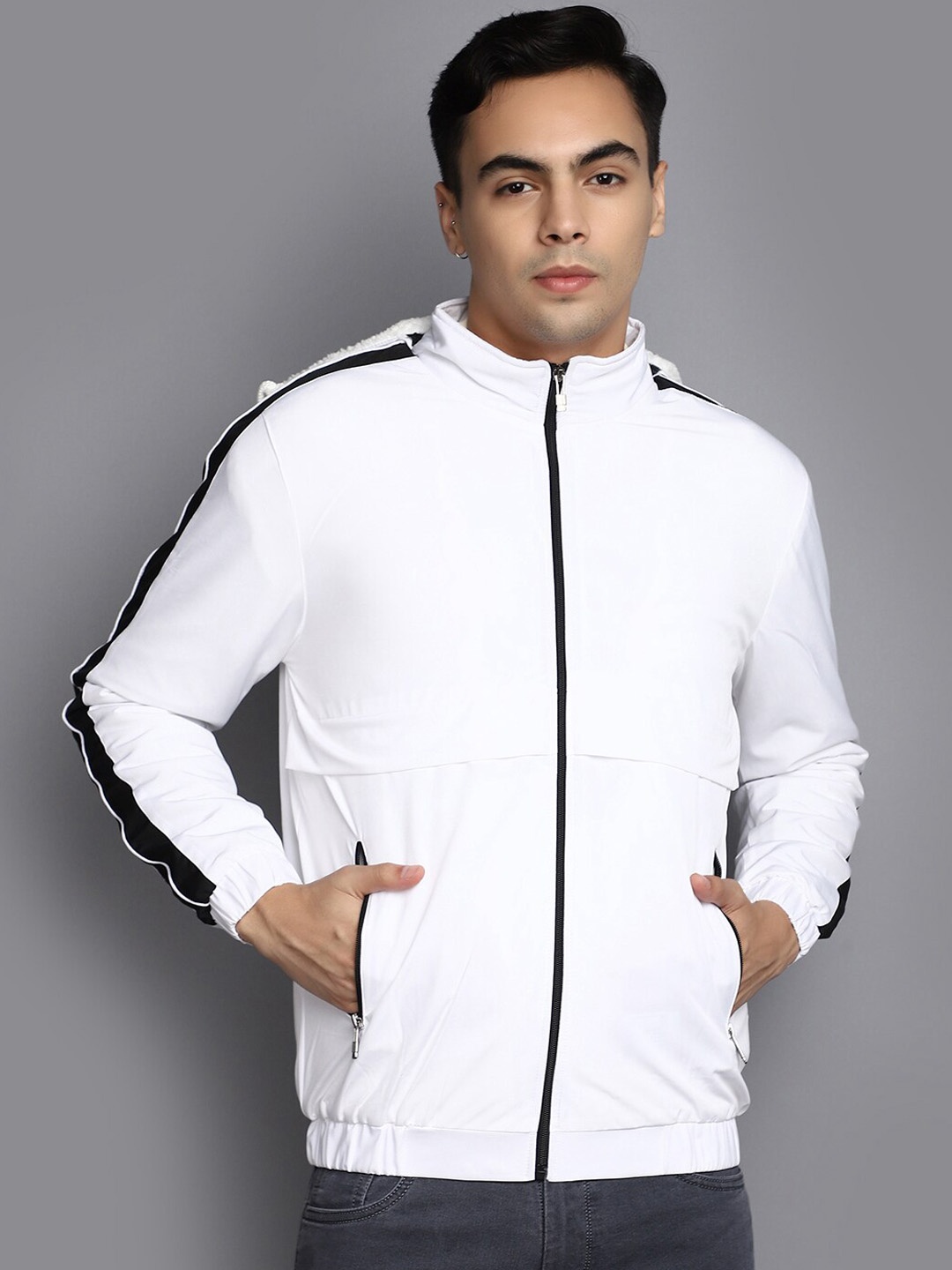 

V-Mart Hooded Acrylic Lightweight Bomber, White
