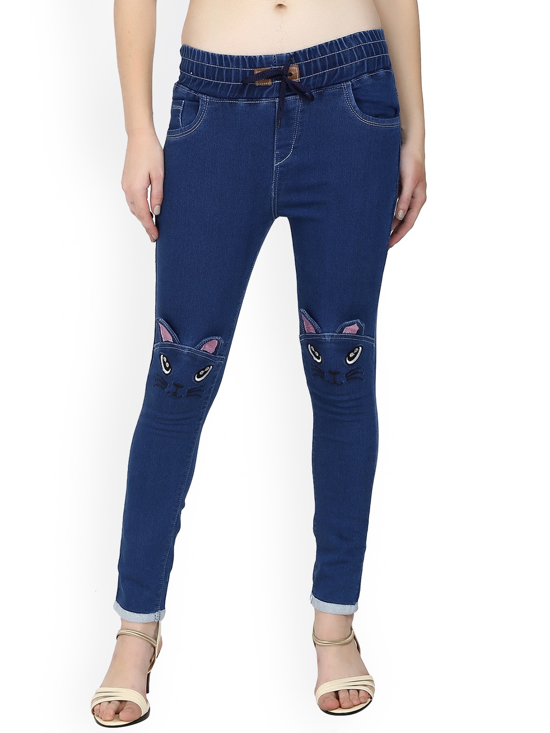 

A-Okay Girls Slim Fit Mid-Rise Embroidered Dark Shade Clean Look Stretchable Jeans, Blue