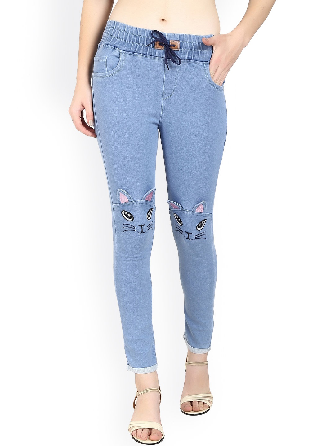 

A-Okay Girls Slim Fit Comfort Cotton Embroidered Jeans, Turquoise blue