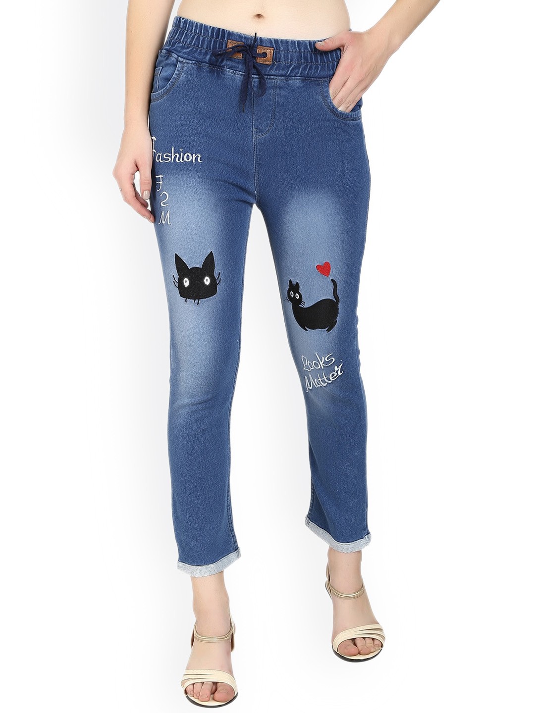 

A-Okay Girls Heavy Fade Comfort Embroidered Cotton Slim Fit Jeans, Blue