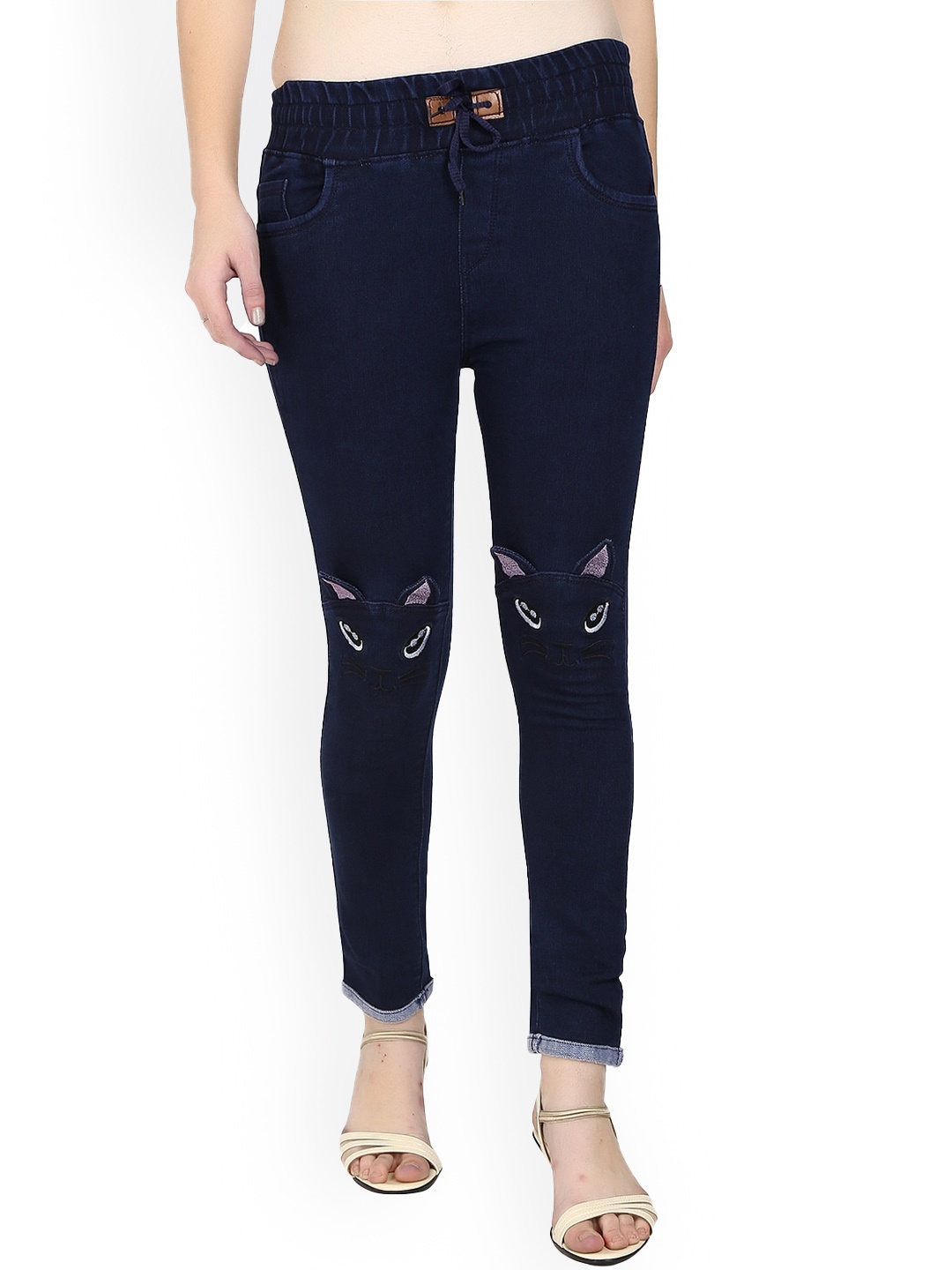 

A-Okay Girls Slim Fit Mid-Rise Embroidered Dark Shade Clean Look Stretchable Jeans, Navy blue