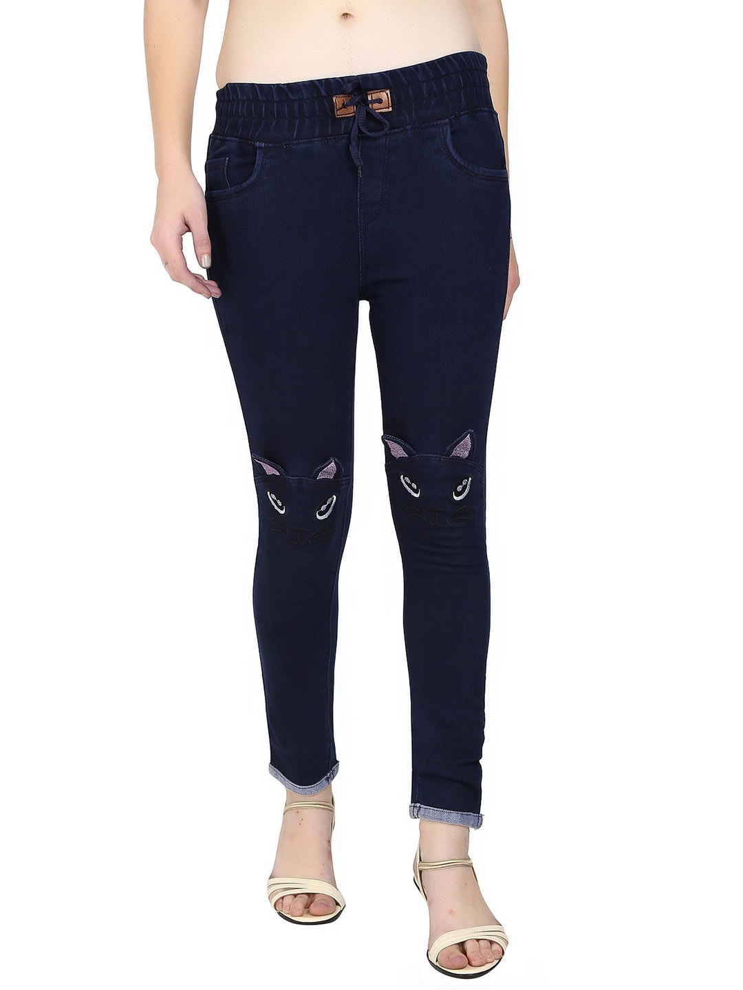 

A-Okay Girls Slim Fit Mid-Rise Embroidered Dark Shade Clean Look Stretchable Jeans, Navy blue