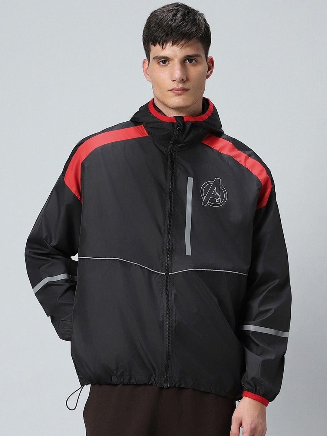 

Bewakoof AIR 1.0 Official Marvel Merchandise Windcheater Nylon Longline Tailored Jacket, Black