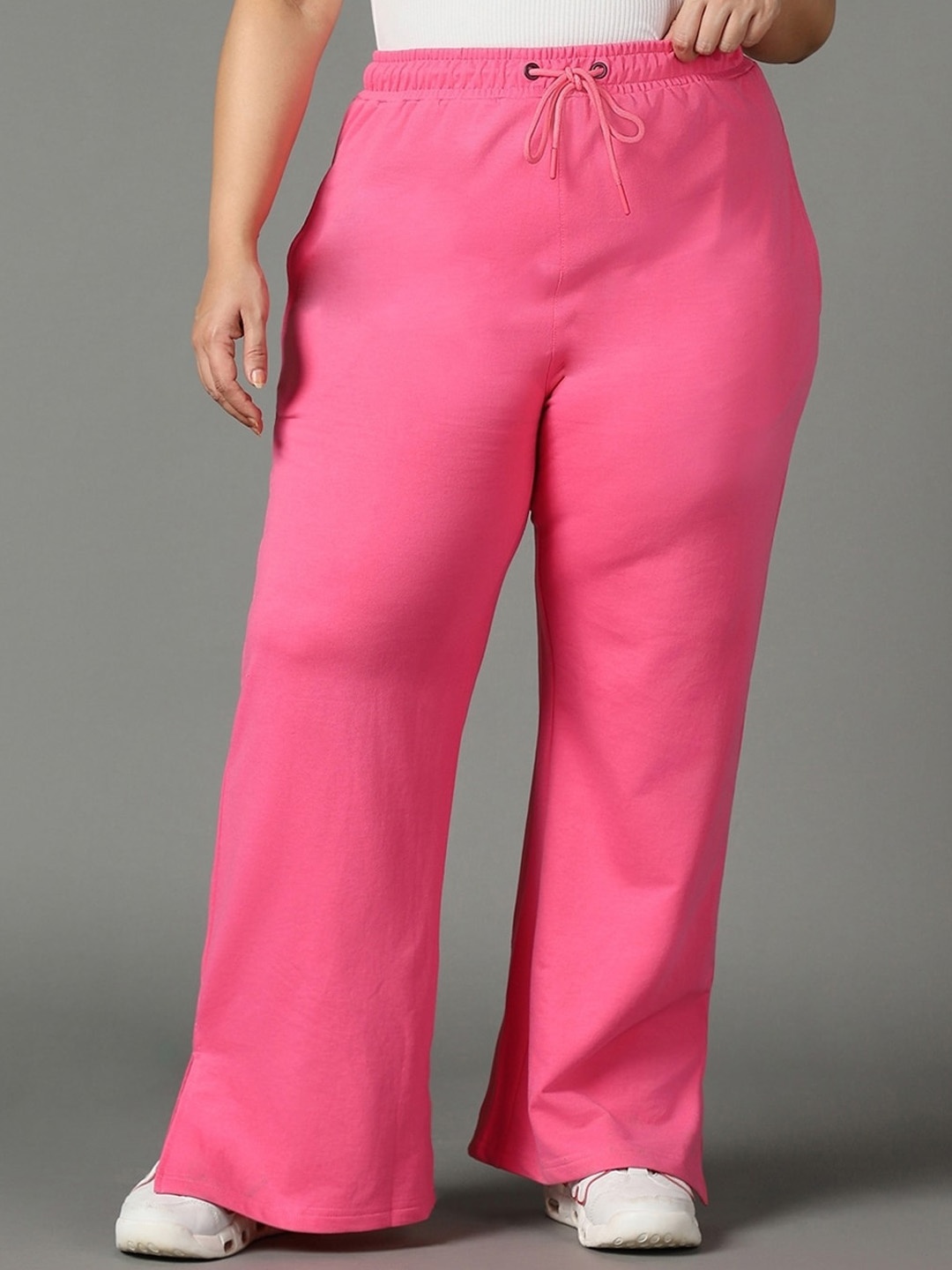 

Bewakoof Air 1.0 Women Plus Size Flared Trousers, Pink