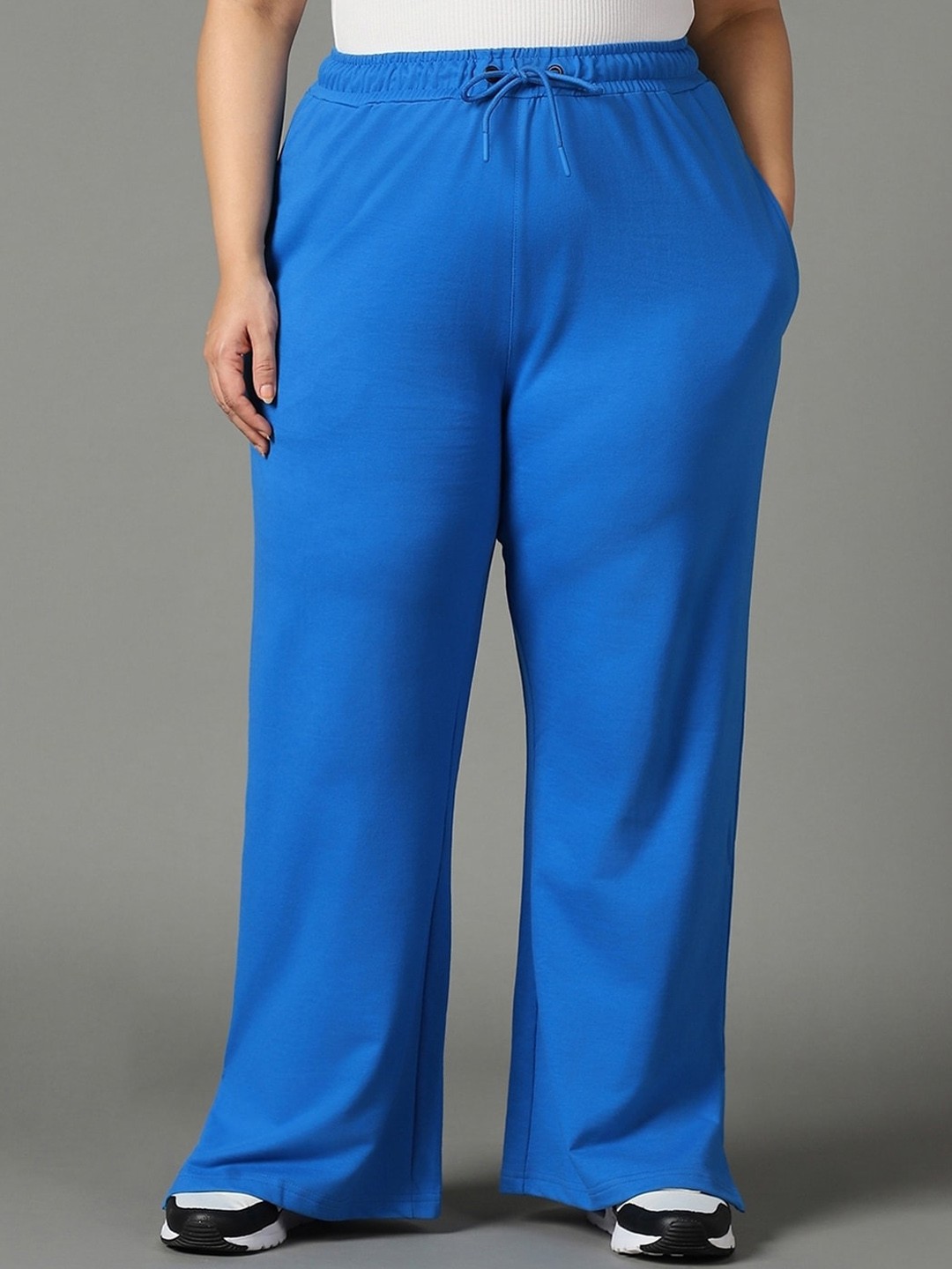 

Bewakoof Air 1.0 Women Plus Size Flared Trousers, Blue