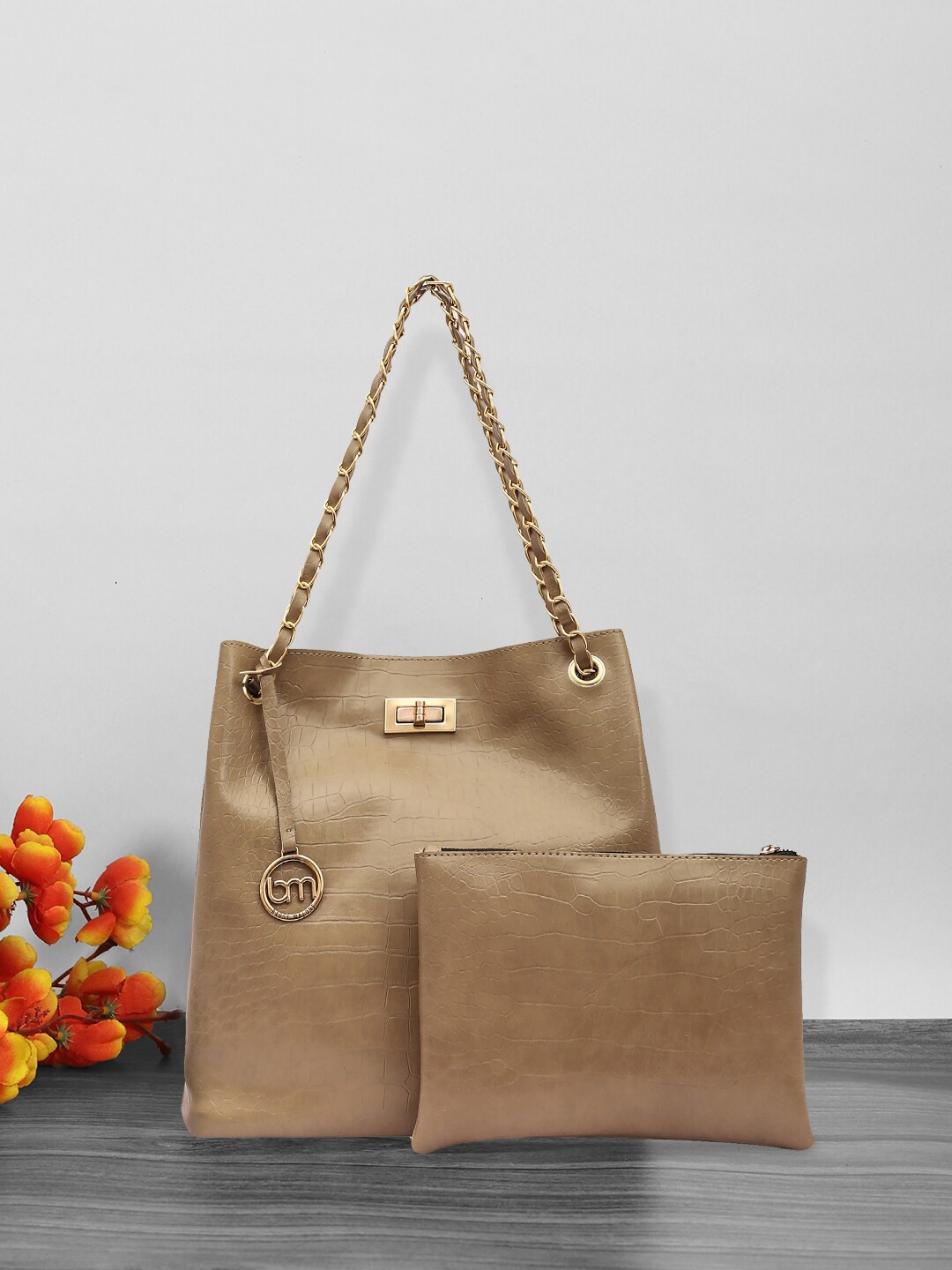 

Bagsy Malone Textured Structured Shoulder Bag with Pouch, Camel brown