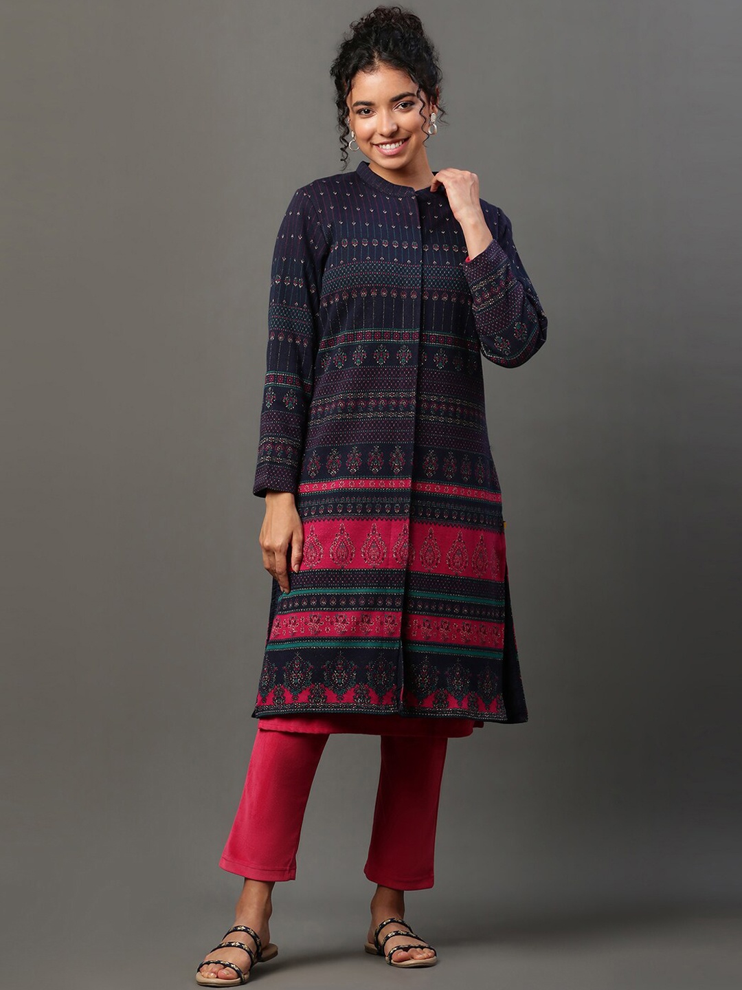 

AURELIA Woven Designed Lightweight Longline Tailored Jacket, Navy blue