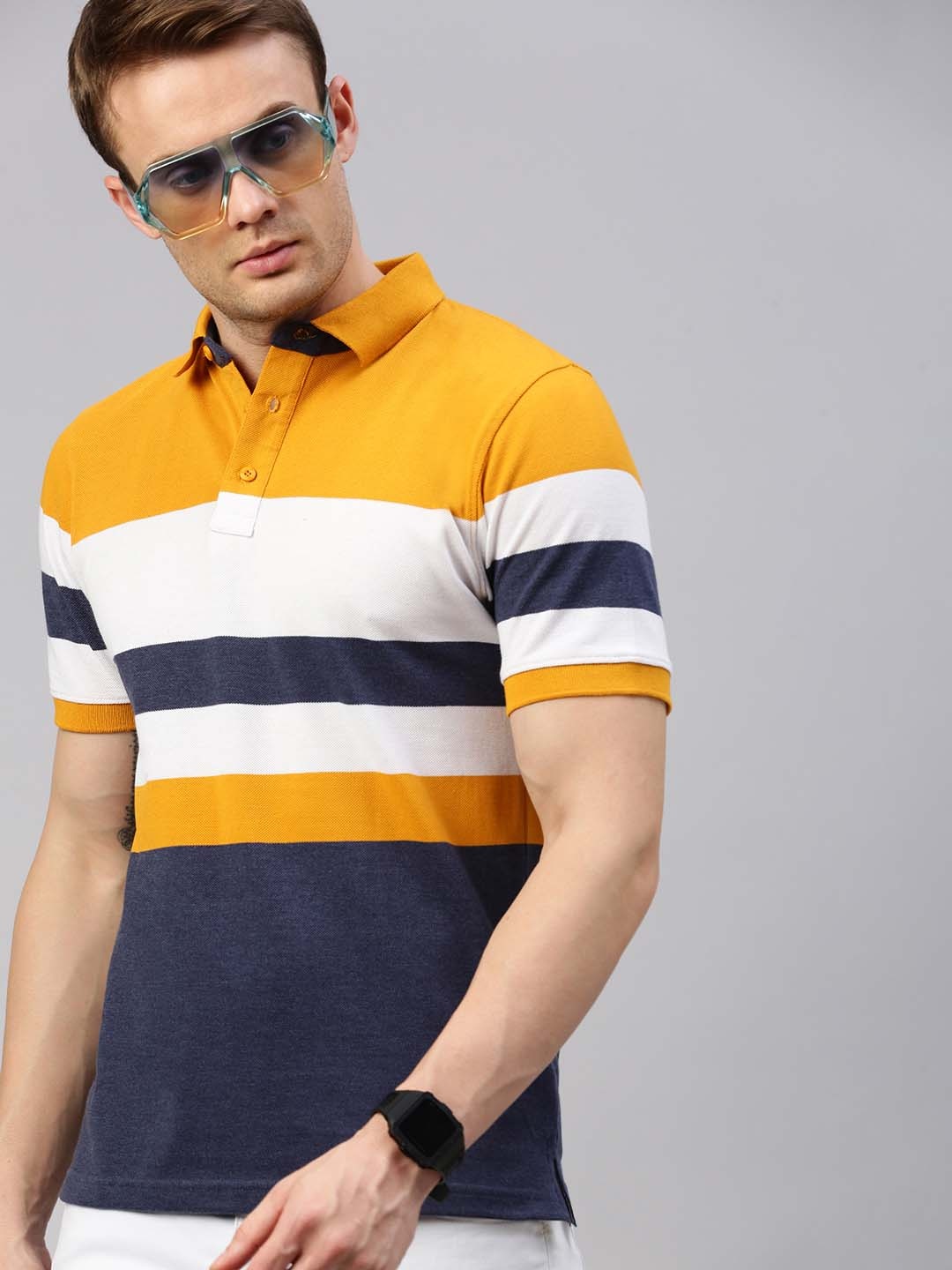 

ONN Colourblocked Polo Collar Pure Cotton T-shirt, Yellow