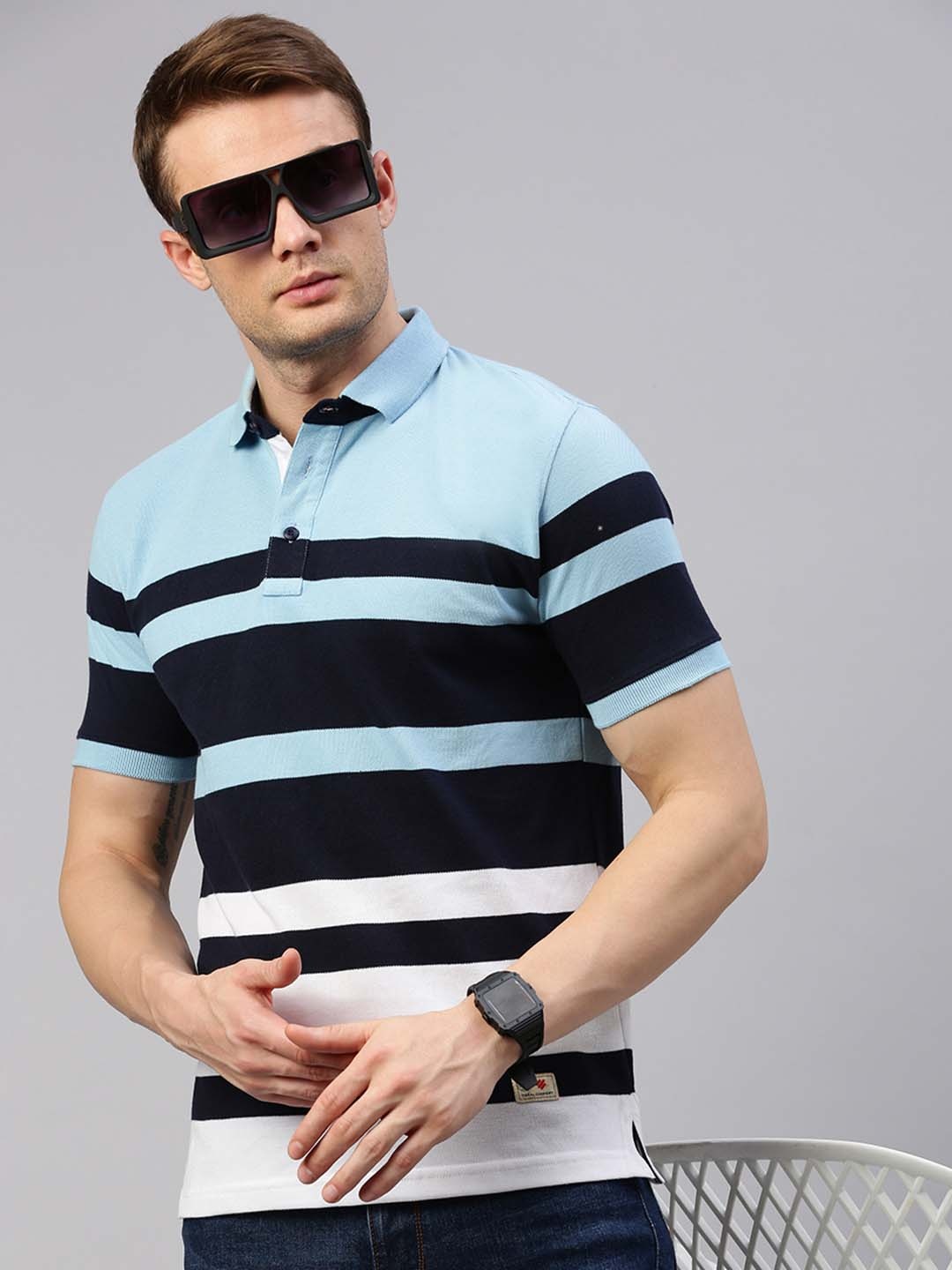 

ONN Striped Polo Collar Pure Cotton T-shirt, Black