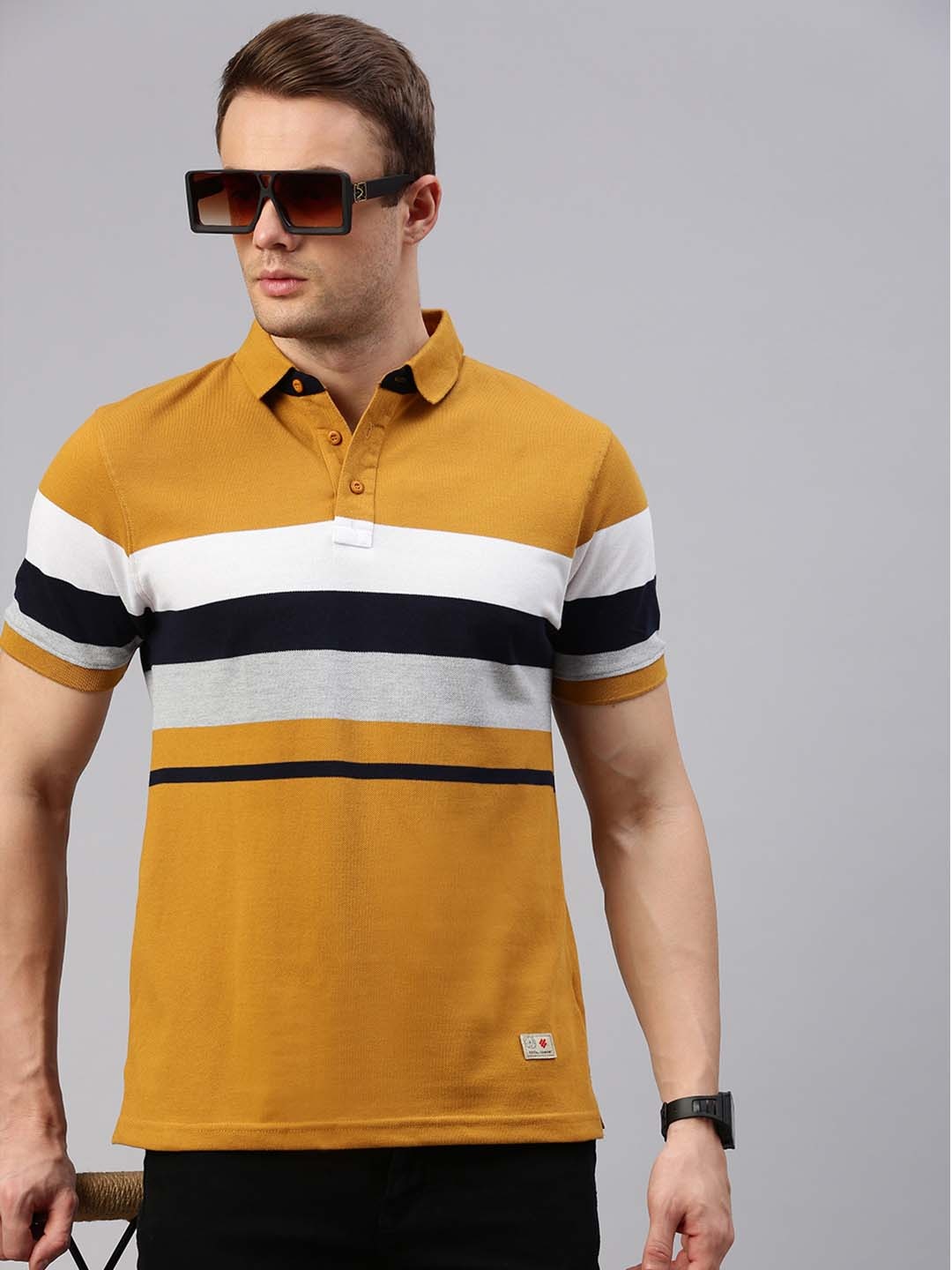 

ONN Striped Polo Collar Pure Cotton T-shirt, Yellow
