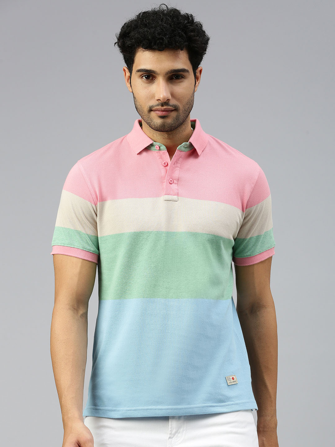 

ONN Colourblocked Polo Collar Pure Cotton T-shirt, Pink