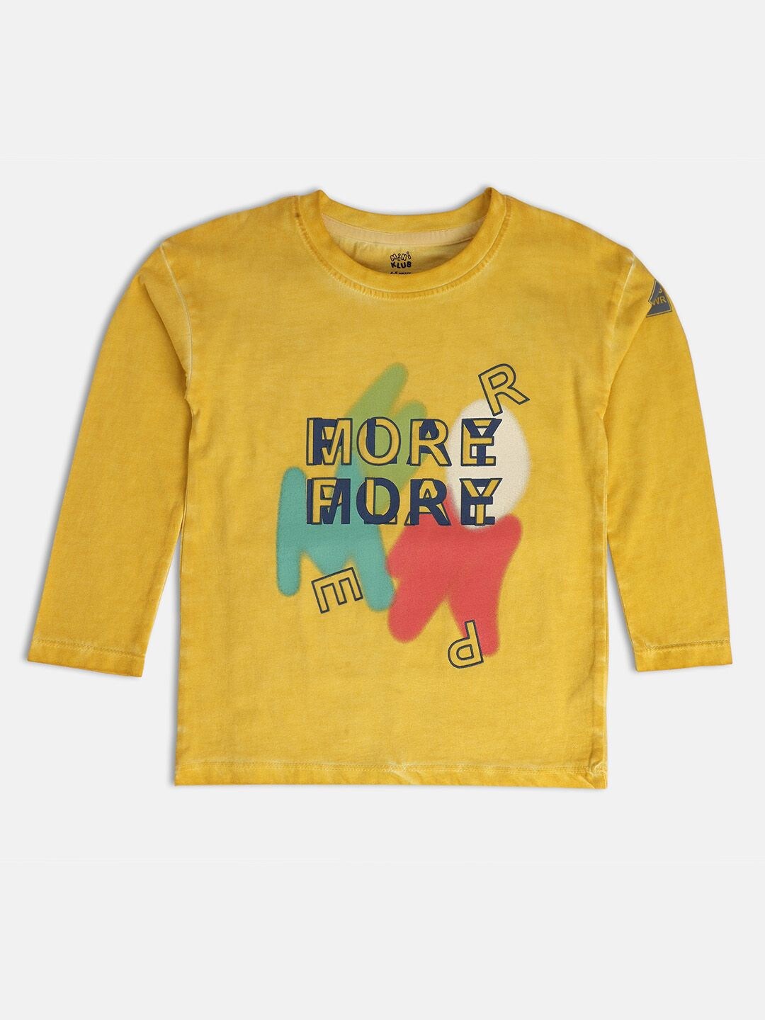 

MINI KLUB Boys typography Printed Pure Cotton T-shirt, Yellow