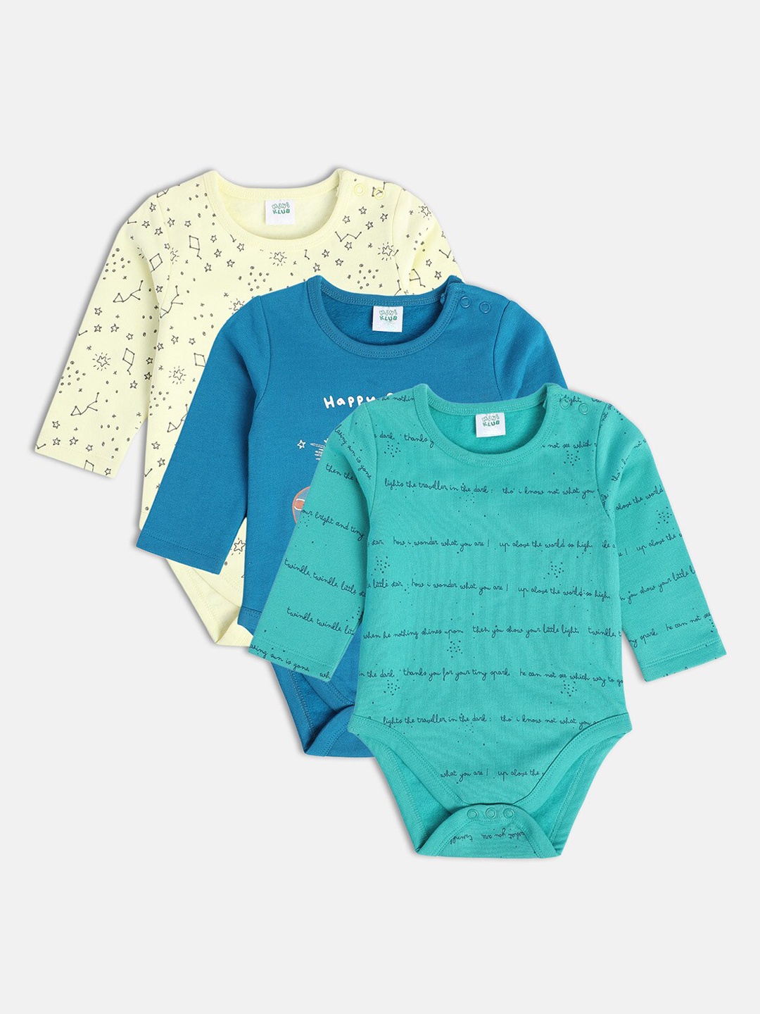 

MINI KLUB Infant Boys Pack of 3 Printed Pure Cotton Bodysuits, Blue