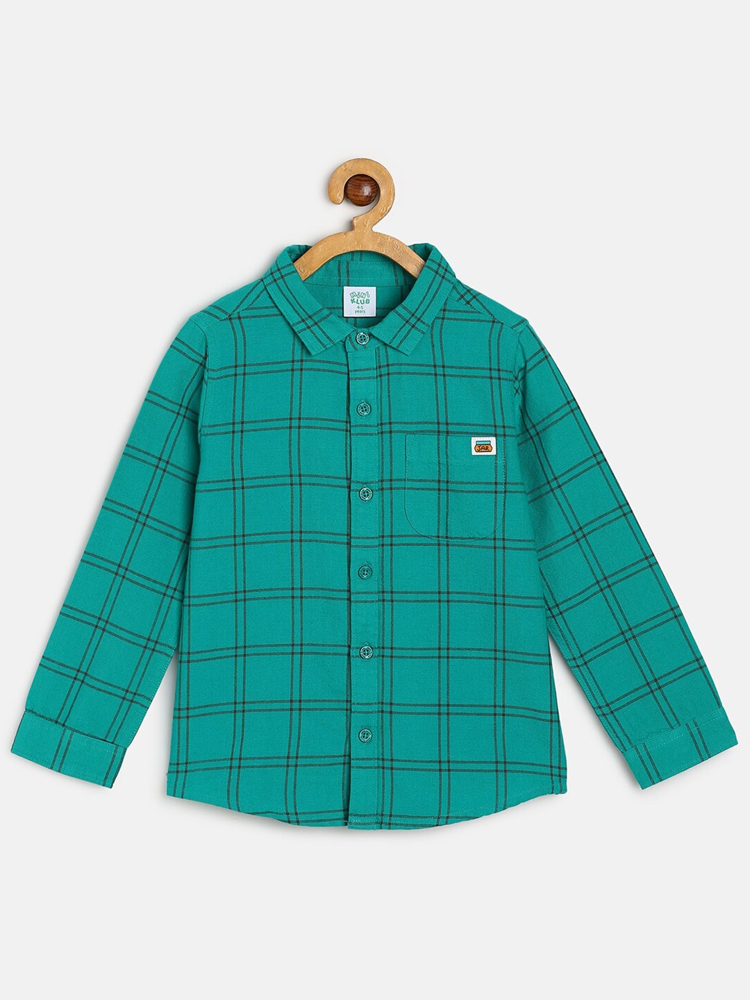 

MINI KLUB Boys Windowpane Checked Cotton Standard Opaque Casual Shirt, Green