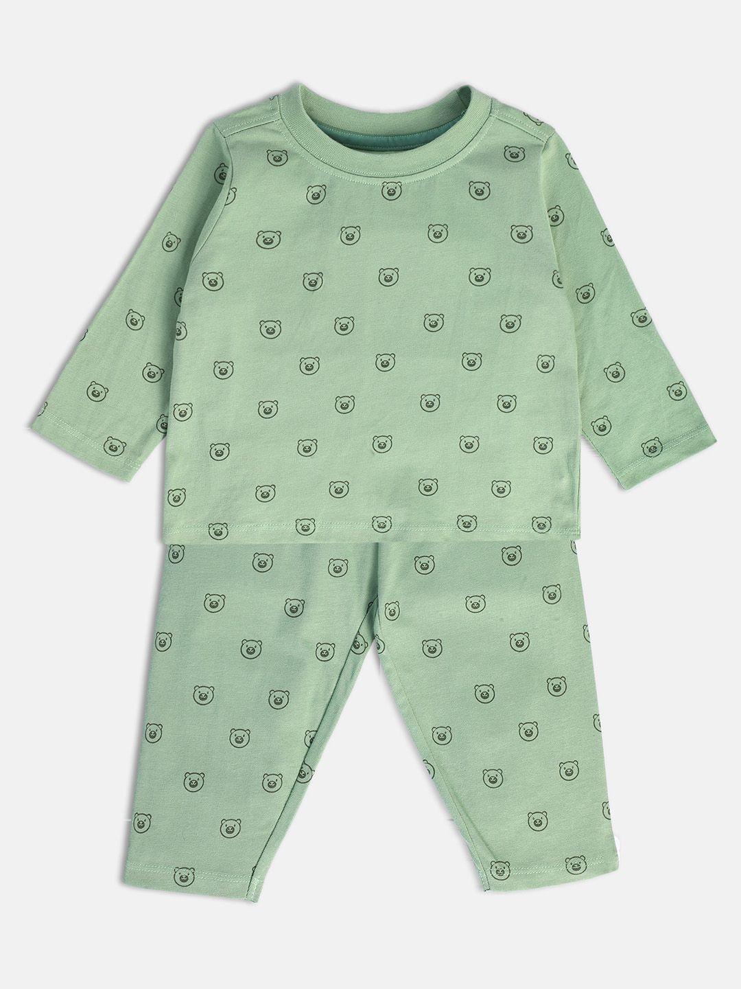 

MINI KLUB Infant Boys Graphic Printed Round Neck T-shirt With Pyjamas Night suits, Green