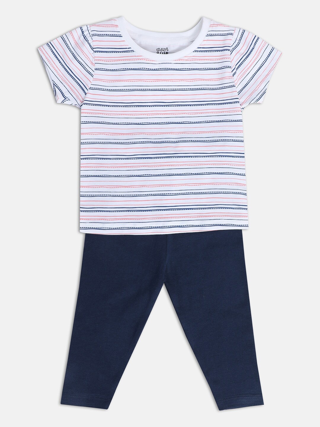 

MINI KLUB Infant Girls Printed Round Neck Top With Trousers, White