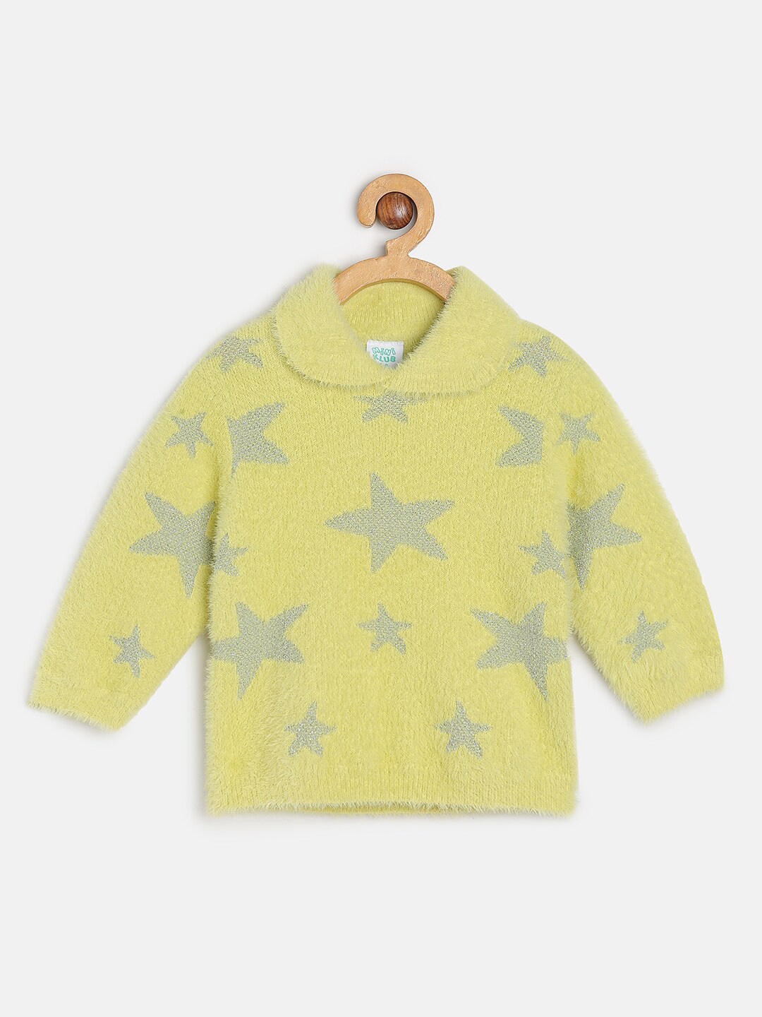 

MINI KLUB Girls Geometric Printed Hooded Pure Cotton Pullover, Green