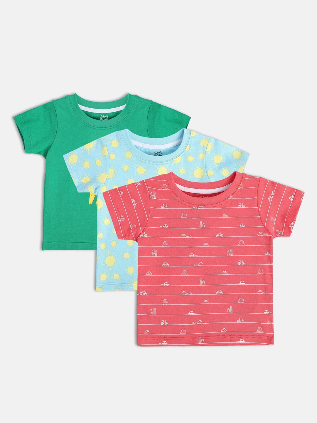 

MINI KLUB Boys Pack Of 3 Printed Pure Cotton T-shirt, Pink