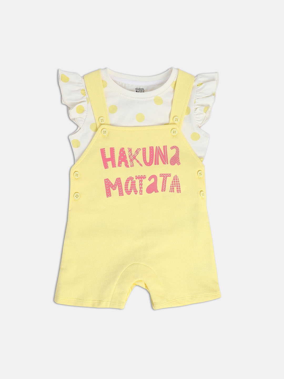 

MINI KLUB Infant Girls Printed Pure Cotton Dungarees With Top, Yellow