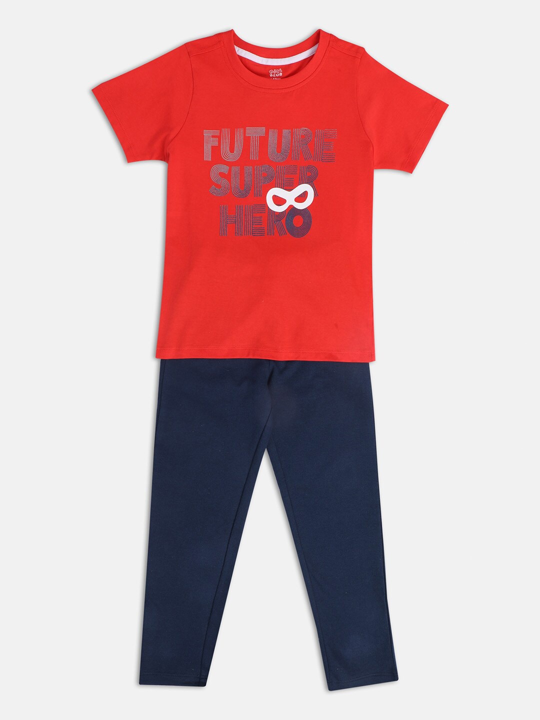 

MINI KLUB Boys Printed Round Neck T-shirt With Trousers, Red