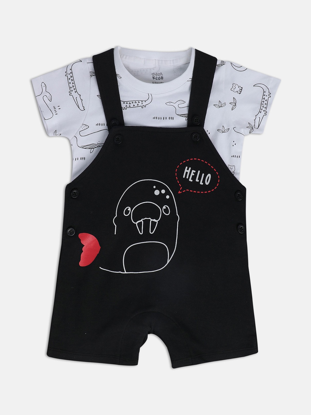 

MINI KLUB Infant Boys Printed Pure Cotton Dungaree With T-Shirt, Black