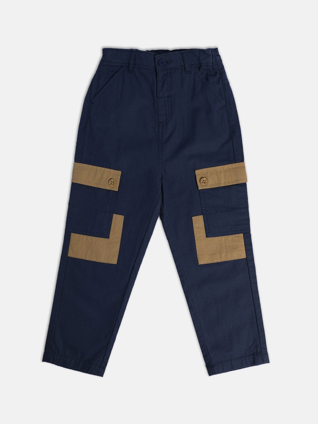 

MINI KLUB Boys Relaxed High Rise Cotton Cargos Trousers, Navy blue