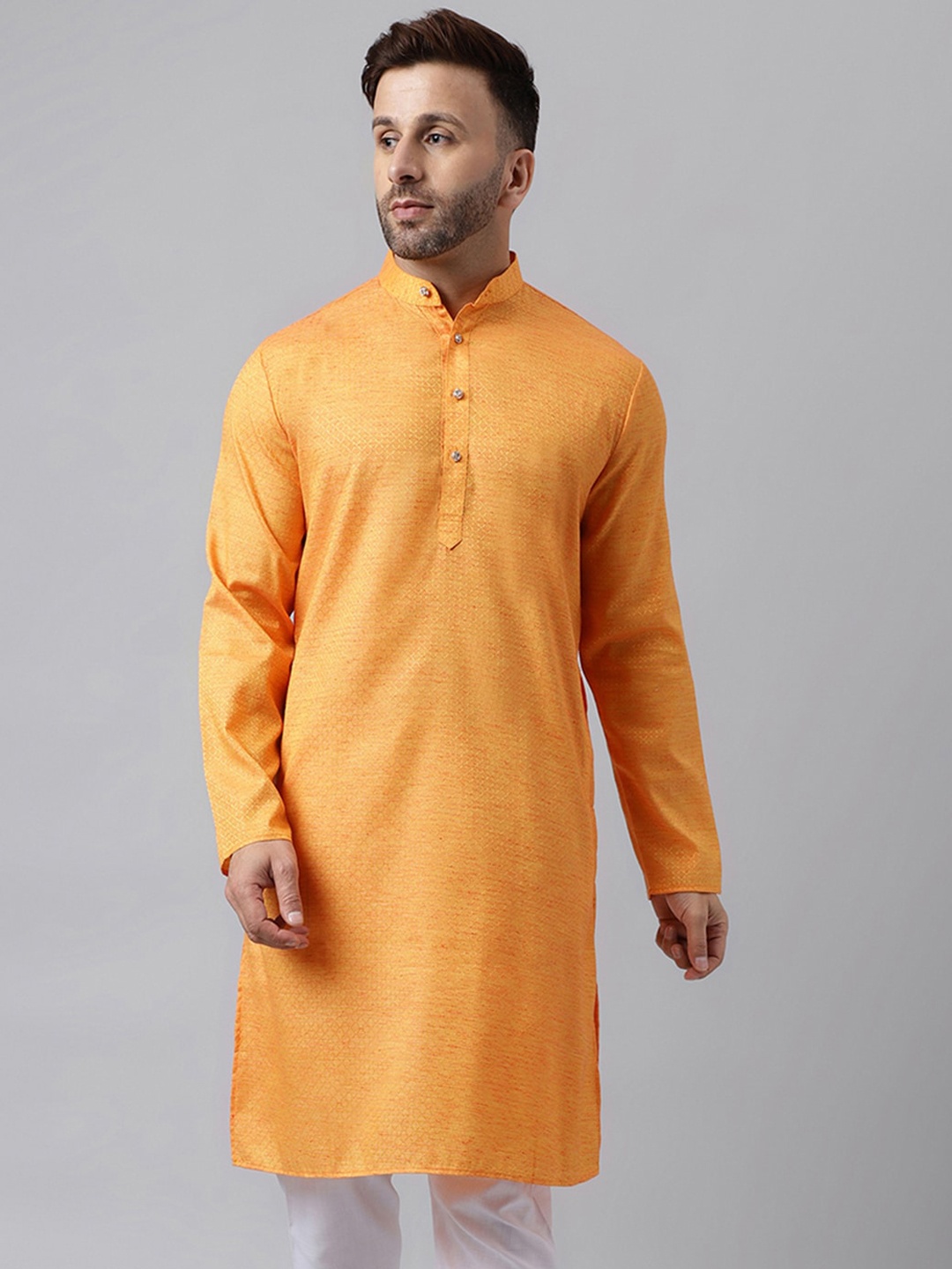 

Hangup Jacquard Mandarin Collar Straight Kurta, Orange